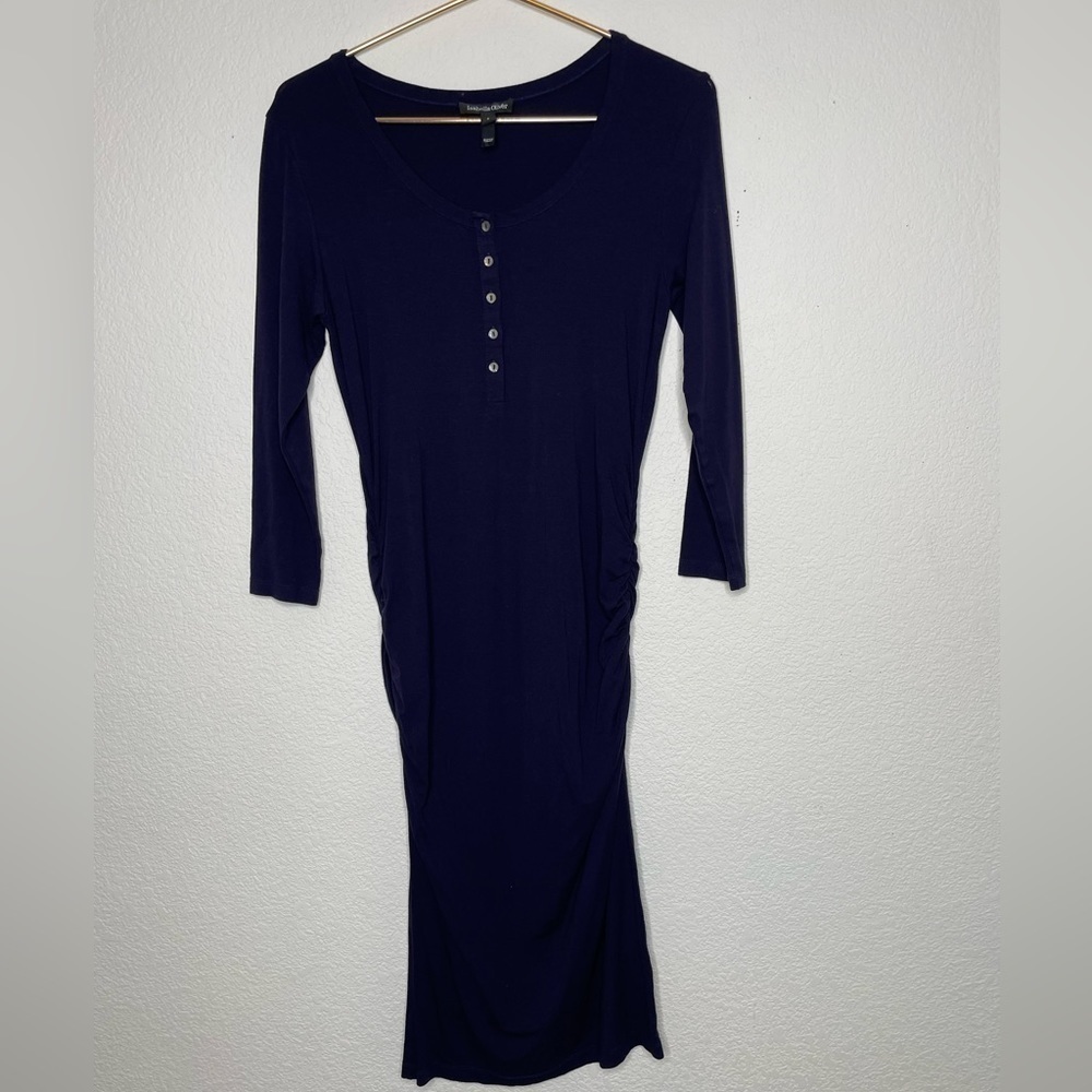 Dress maternity size 8 ruched long sleeve at knee navy Isabella Oliver brand